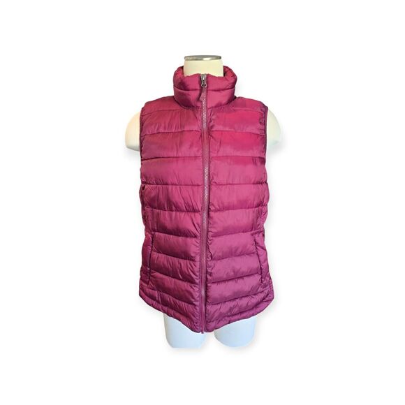 32 Degrees Heat Women Puffer Vest Medium Jacket Burgundy Zip Up Pockets - Picture 1 of 6
